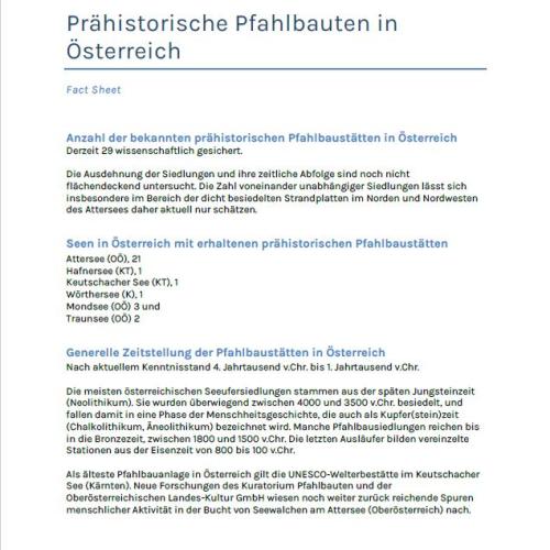 Factsheet Pfahlbauten in Österreich